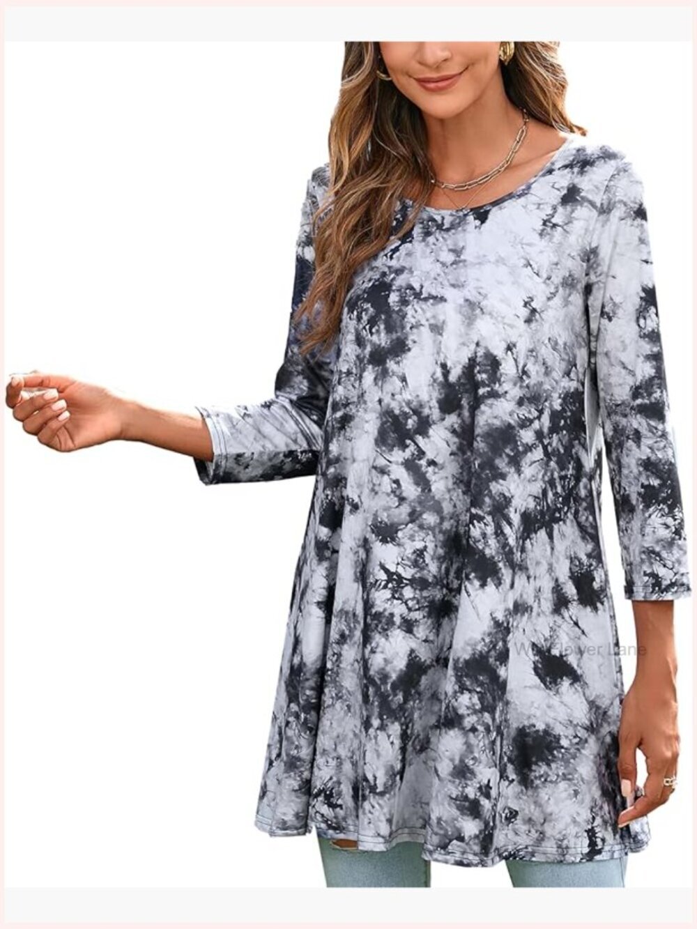 Plus Size Tunic Top with 3/4 Sleeves, Loose Fit, Soft Polyester Blend